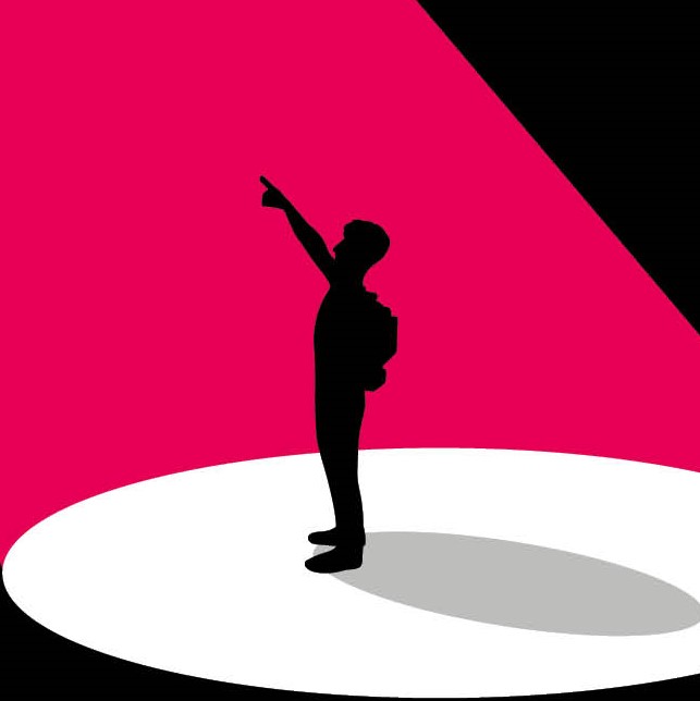 een stukje van een afbeelding van mijn open up poster: poppetje in een schijnwerper